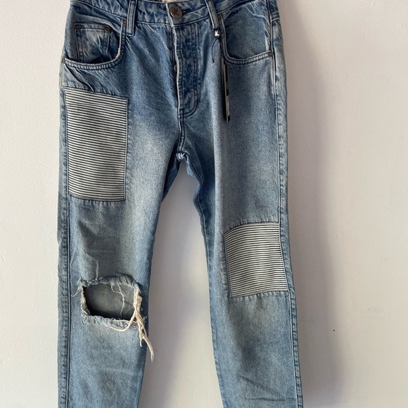 New! One teaspoon Blue Truckers Mid Waist Straight Leg Denim Jeans 37694 - Picture 2 of 14